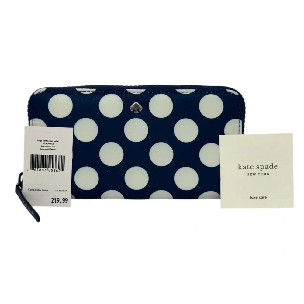 NWT Kate Spade Jae Seaside Dot Continental Zip Around Wallet w/Credit Card Slots
